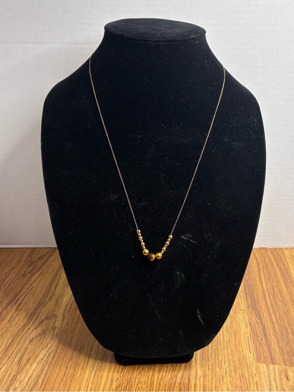 Vintage 14K Gold Chain Necklace With Gold Beads And Brown Tiger's Eye 24 Inches